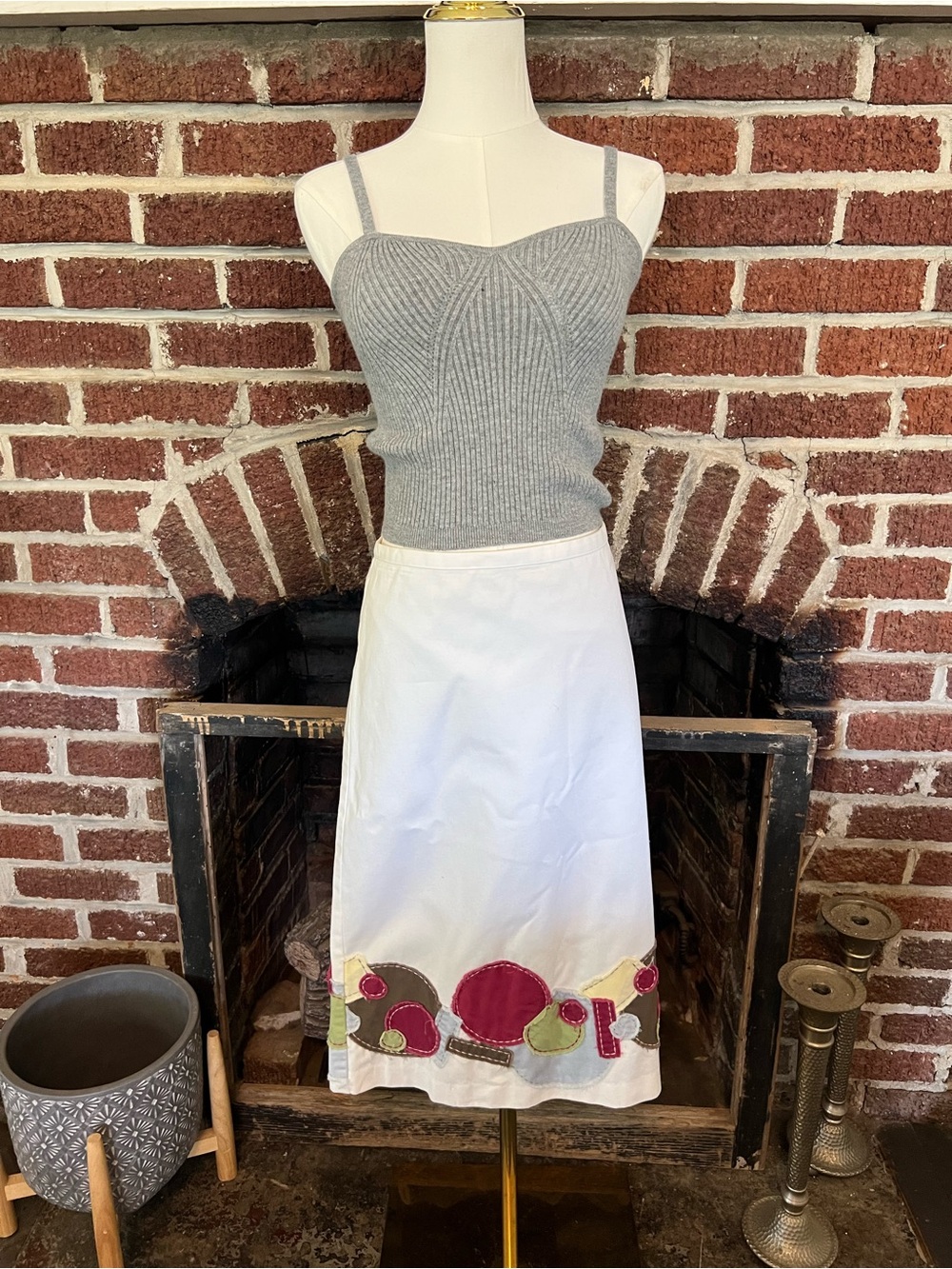 boden white a line skirt with patch appliqués